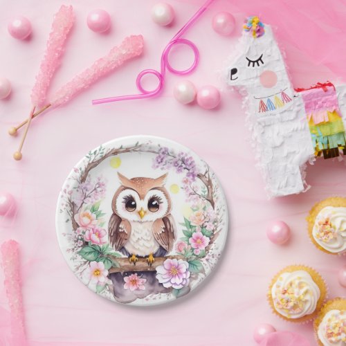 Pink Owl Adventure Baby Girl Shower Paper Plates