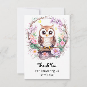 Pink Owl Adventure Baby Girl Shower Thank You Card