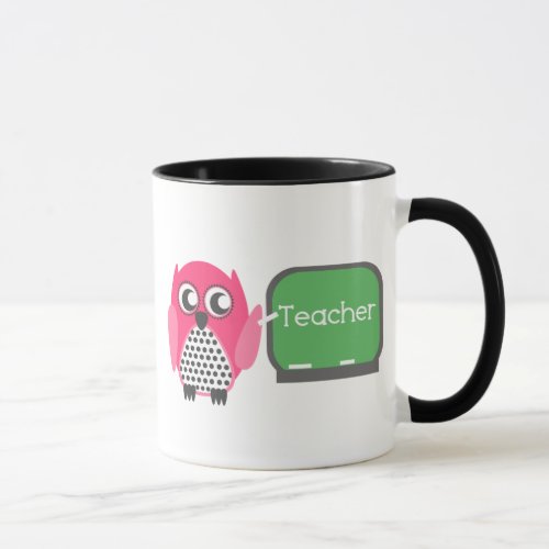 Pink Owl At Chalkboard Mug
