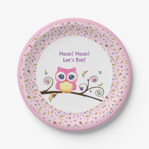 Pink Owl Baby Girl Shower Celestial Doodles Paper Plates