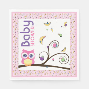 Pink Owl Baby Girl Shower Celestial Moon Star Napkins