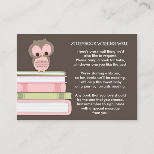 Customizable Pink Owl Baby Shower Book Insert Request Card Business Cards