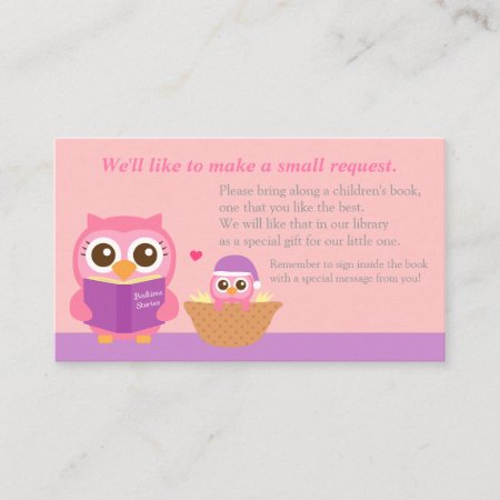 Pink Owl Baby Shower Book Insert Request Card