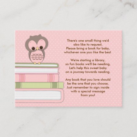 Pink Owl Baby Shower Book Insert Request Card