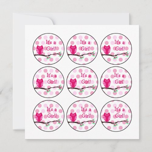 Pink Owl Baby Shower Cupcake Toppers or Favor Tags Custom Invitations