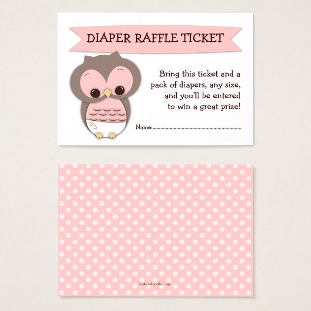 Pink Owl Baby Shower Diaper Raffle Ticket Insert