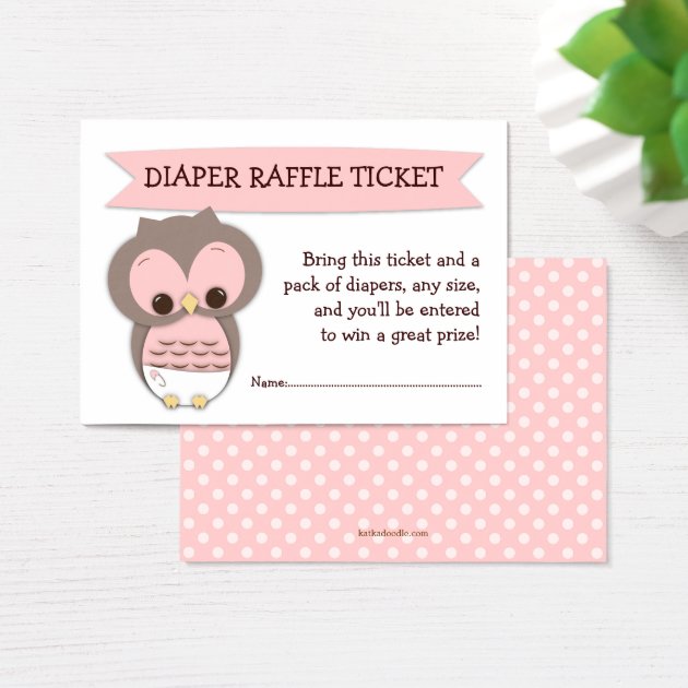 Pink Owl Baby Shower Diaper Raffle Ticket Insert