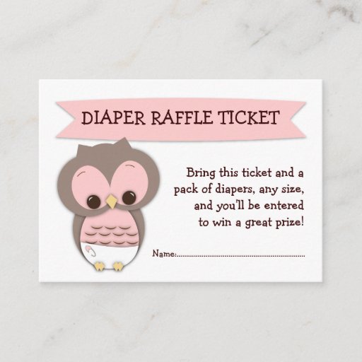Customizable Pink Owl Baby Shower Diaper Raffle Ticket Insert Business Card Template