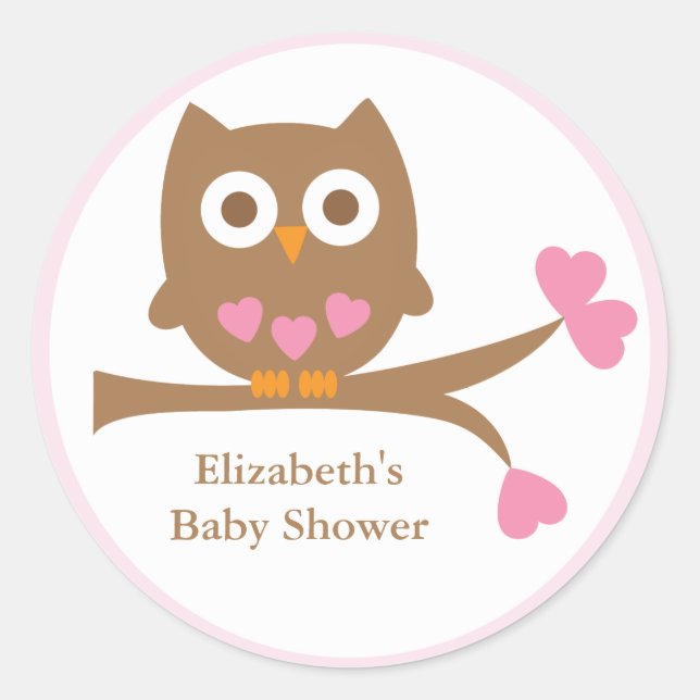 Pink Owl Baby Shower Envelope Seals (Front)