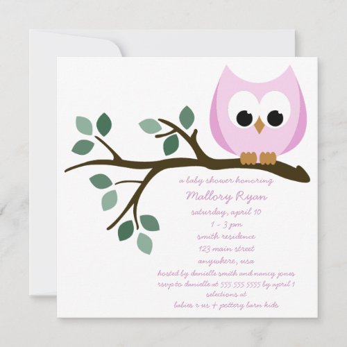 Pink Owl Baby Shower Invitation