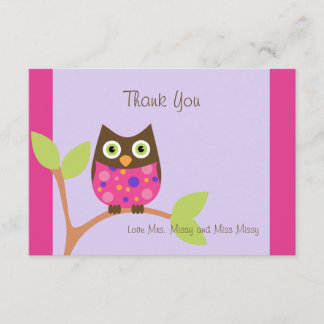 Pink Owl Baby Shower Invitation-hotpink by request Thank You Card