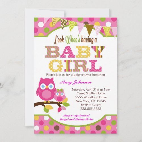 Pink Owl Baby Shower Invitations - Baby Girl