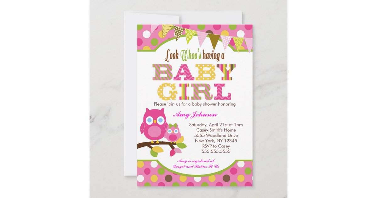 Pink Owl Baby Shower Invitations - Baby Girl | Zazzle