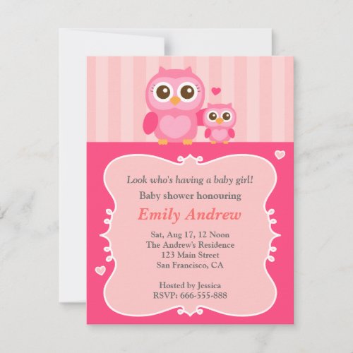 Pink owl baby shower, mummy and child announcement