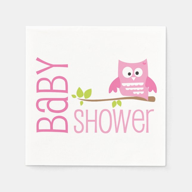 Pink Owl Baby Shower Napkin (Front)