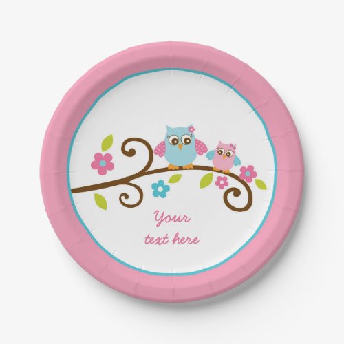 Pink Owl Baby Shower Paper Plates