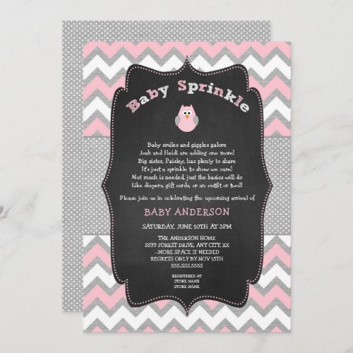 Pink Owl baby sprinkle girl baby shower Invitation