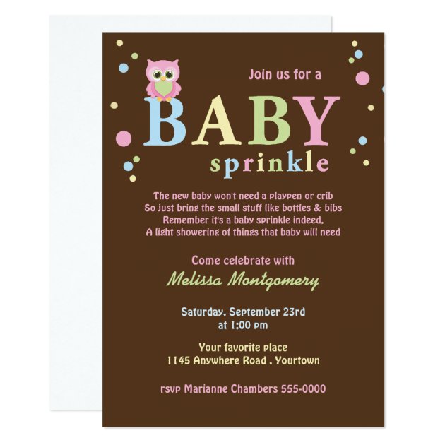 Pink Owl Baby Sprinkle Invitation