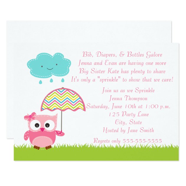 Pink Owl Baby Sprinkle Invitation