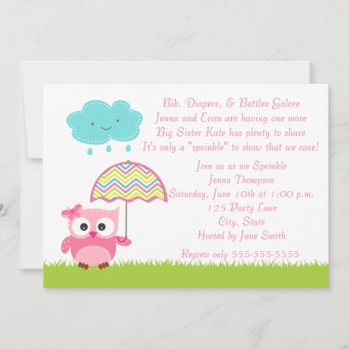 Pink Owl Baby Sprinkle Invitation