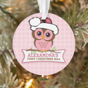 Pink Owl Baby's 1st Christmas Ornament
