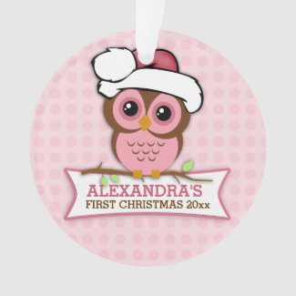 Pink Owl Baby's 1st Christmas Ornament