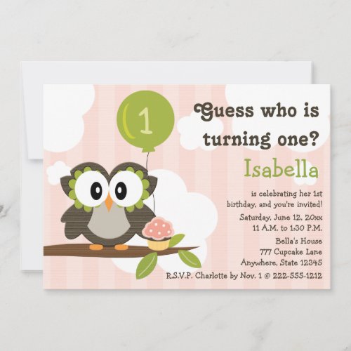 Pink Owl Birthday Party Invitations (Any Age)