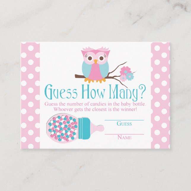 Pink Owl Bottle Baby Shower Guessing Game Enclosure Card (Front)