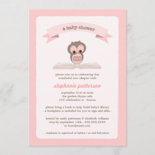 Pink Owl Bring a Book Baby Shower Invitation