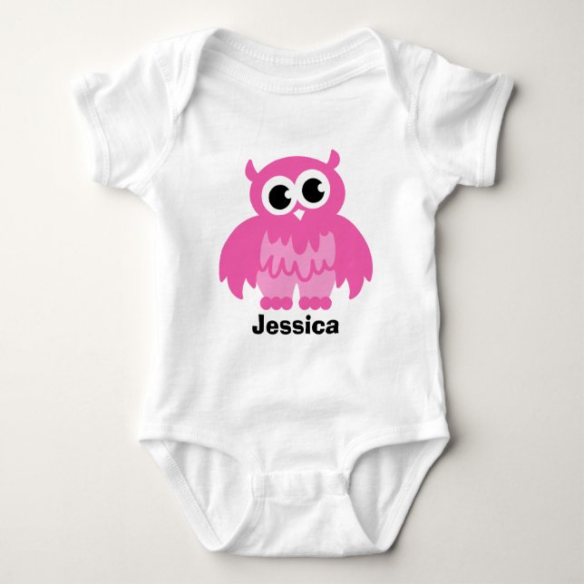 Pink owl cartoon baby clothing for girl baby bodysuit (Front)