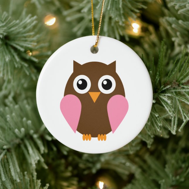 Pink Owl Ceramic Ornament (Tree)