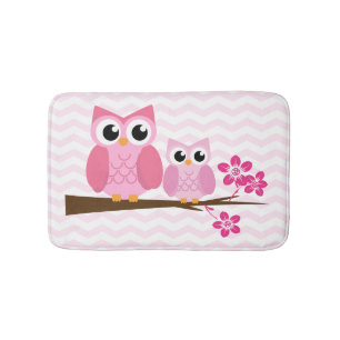 Pink Owl Chevron Bathroom Mat