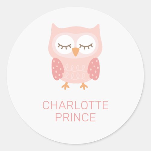 Pink Owl cute customized  Classic Round Sticker
