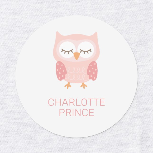'Pink Owl', cute customized clothing iron on Kids' Labels (Design 1)