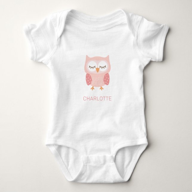 'Pink Owl', cute customized keepsake Pocket  Baby Bodysuit (Front)
