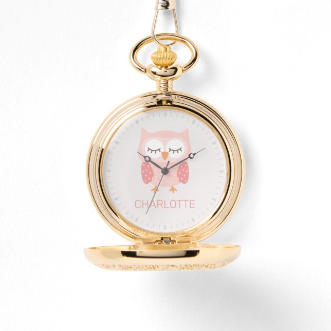 'Pink Owl', cute customized keepsake Pocket  Watch (Front)