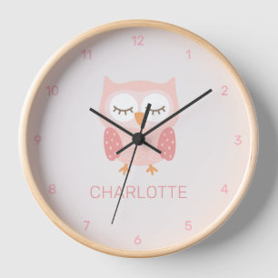 Pink owl, cute & whimsical customized clock