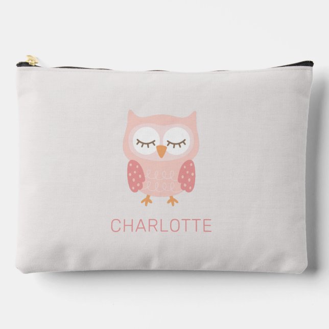 'Pink Owl', cute & whimsical customized girls Accessory Pouch (Front)