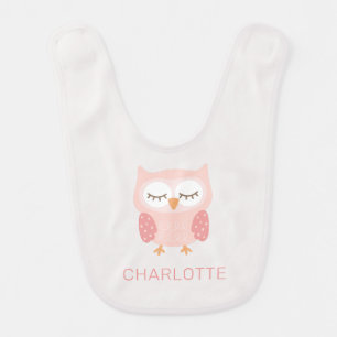 'Pink Owl', cute & whimsical customized girls Baby Bib