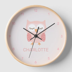 'Pink Owl', cute & whimsical customized girls Clock