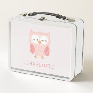'Pink Owl', cute & whimsical customized girls Metal Lunch Box