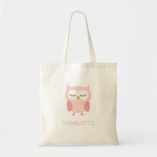Pink Owl cute & whimsical customized girls Tote Bag
