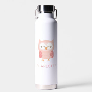 Pink Owl, cute whimsical customized girls Water Bottle