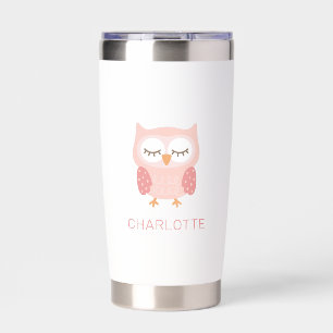 Pink Owl, cute whimsical customized Insulated Tumbler
