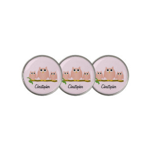 Pink Owl Design Personalised Any Colour Background Golf Ball Marker
