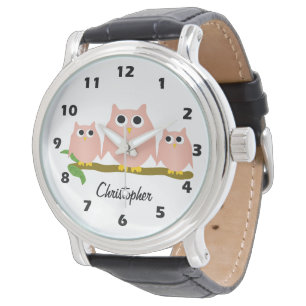 Pink Owl Design Personalised Watch