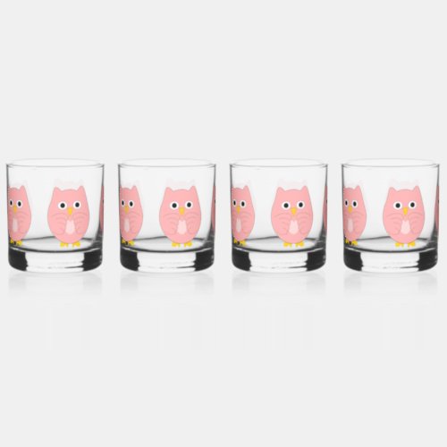 Pink Owl Design Whiskey Glass
