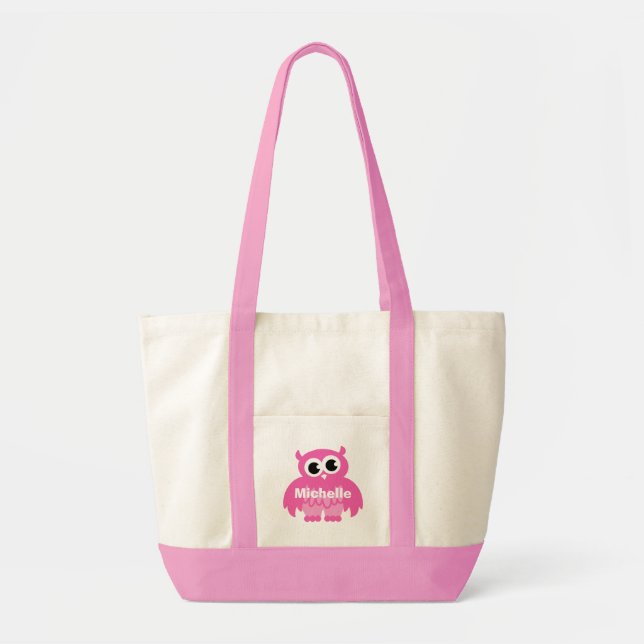 Pink owl diaper bag with personalized baby name (Front)