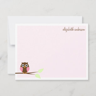Pink Owl Flat Thank You Cards