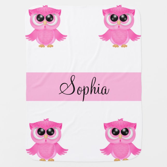 Pink Owl for Girls Swaddle Blanket (Front)